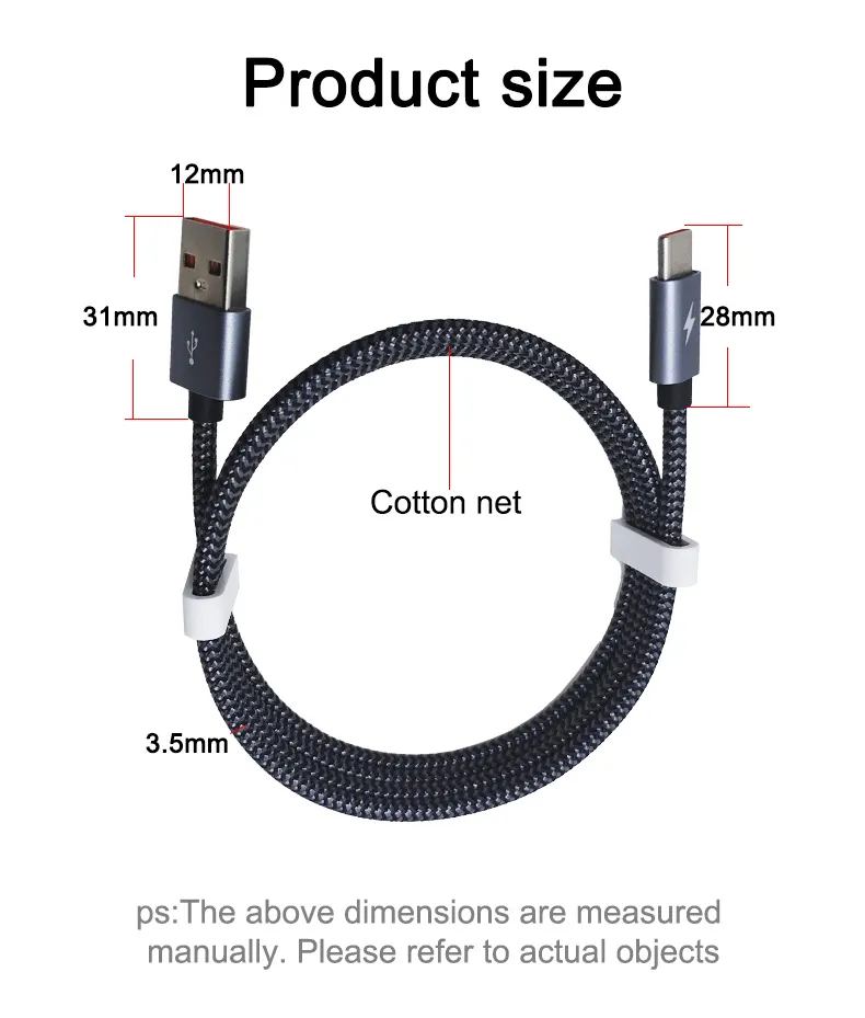 Popular Super Fast Charging cotton Type C 5A USB Charger Data Cable 1M1.5M For Huawei For Xiaomi for samsung Mobile Phone