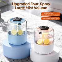Humidificateur de bureau ultrasonique à 4 jets, 3,5 litres, grande quantité de brume, portable, pour chambre à coucher, maison, bureau, avec lumière nocturne