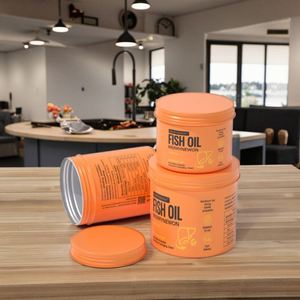 Frasco de Aluminio de Grado Alimenticio, Ecológico y de Alta Calidad con Tapa de Rosca Lisa y Logotipo Personalizado en Color para Cápsulas de Aceite de Pescado - Product Image 2
