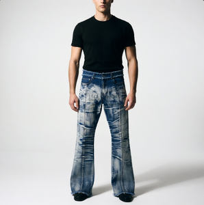 Jean en denim pour homme Wangsheng, style anglais, taille mi-haute, coupe droite, déchiré, délavage moyen, en coton et élasthanne respirants de haute qualité - Product Image 6