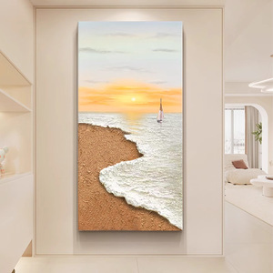 Pintura al óleo pintada a mano, paisaje al amanecer con textura 3D, arte de pared para entrada, sala de estar, mural decorativo - Product Image 2