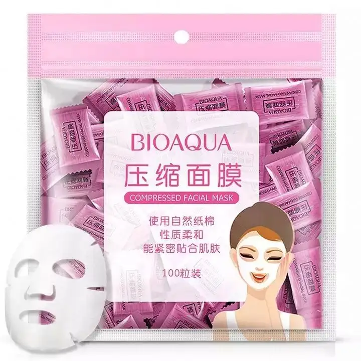 OEM Bioaqua özel etiket nazik tek kullanımlık kuru yüz sayfası cilt bakımı güzellik sıkıştırılmış yüz maskesi kağıt