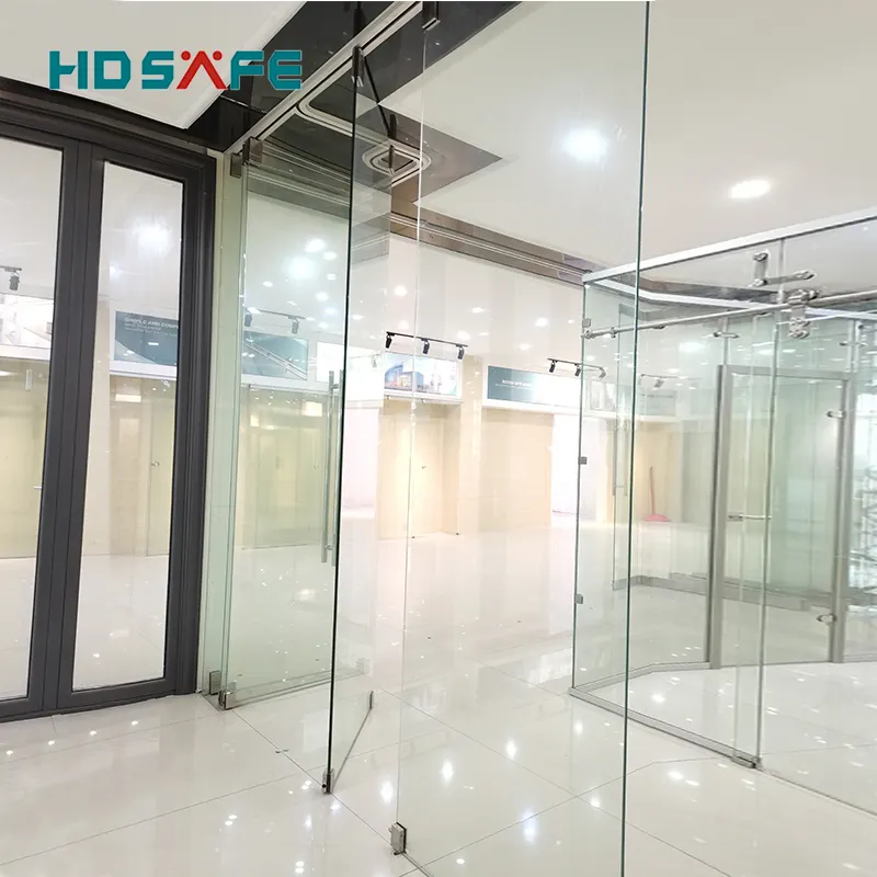 HDSAFE พาร์ติชันภายในกันเสียง,ประตูกระจกกั้นห้องแบบพับสองทบประตูบานเลื่อนกระจกกั้นห้องแบบไร้กรอบประตูบานเลื่อนสำหรับสำนักงาน