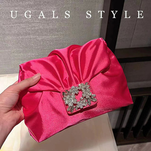 高級ブライダルウェディングバッグ パーティー プロム グリッター ブリンタッセル ラインストーン クラッチ シルクハンドバッグ レディース ディナー イブニングクラッチバッグ - Product Image 1