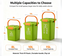 Poubelle de recyclage portable en PP avec couvercle rabattable et poignée de transport, 8L 10L 15L, poubelle de tri pour la maison et la cuisine