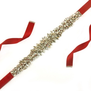 Impresionante pulsera de diamantes de imitación de plata trim <span class=keywords><strong>rojo</strong></span> lazo hecho a mano cinturón de novia con cuentas para las mujeres vestido de noche - Product Image 5