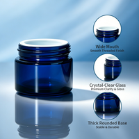 Pot en verre transparent bleu de haute qualité pour crème cosmétique pour le visage, 50 g, avec couvercle noir