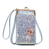 Pochette bandoulière verticale multi-cartes pour téléphone, motif lapin mignon, avec sequins brillants, porte-monnaie, vente en gros