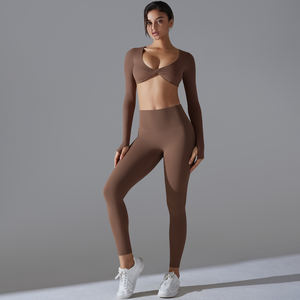 2024 Neuankömmling Herbst Winter Nylon Langarm Nahtlos 2 Stück Hochela tische Frauensport-Sets - Product Image 2