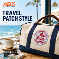 Écusson personnalisé brodé Ocean Breeze Club, motif coucher de soleil, palmiers et plage, pour vestes, sacs, chapeaux et vêtements AWELLS