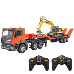 HUINA 1319 1/24 Remolque de Plataforma con Excavadora a Control Remoto de 9 Canales, Modelo de Vehículo de Ingeniería RC, Juguete para Niños, Regalo - Product Image 1