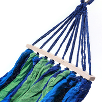 SANTTA hamac double rayé bleu vert avec barre d'écartement en bois pour jardin et cour