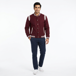 Custom Logo 100% Cotton Stand Collar Varsity <b>Jacket</b> for <b>Men</b> Chenille Embroidery College Street Style <b>Letter</b> Pattern Front Logo - Product Image 1
