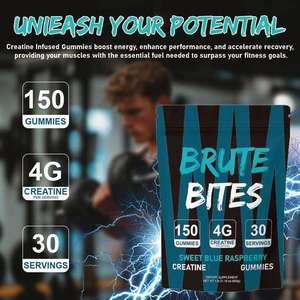 Gomitas de Creatina OEM en Stock, 4g Brute Bites, 150 Unidades, Sabor Frambuesa Azul, Veganas, Suplemento Pre-Entrenamiento para el Crecimiento Muscular y la Energía - Product Image 5