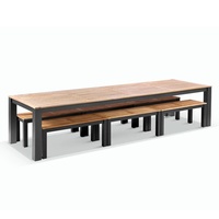 Ensemble de salle à manger d'extérieur en métal, table et chaises de jardin, table en aluminium de 3,55 m avec bancs