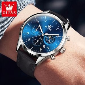 2882 Three Small Dials Genuine Leather Watchband Quartz Business Watch Round Shape Chronograph <b>Calendar</b> Men Wrist Watches - Product Image 4