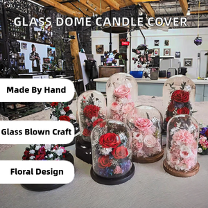 Cloche en verre soufflé transparent anti-poussière, cloche décorative de table pour bougie avec base en bois, artisanat en verre - Product Image 2