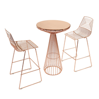 Ensemble de salle à manger de luxe pour patio, 3 pièces, mobilier de jardin extérieur, table haute en métal rose doré et 2 chaises