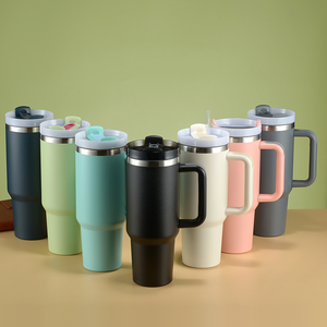 Kolu ile 40oz Tumbler ve hasır kapak kahve yalıtımlı fincan kullanımlık paslanmaz çelik su şişesi seyahat kupa Cupholder dostu - Product Image 6