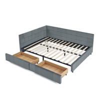 Sofá Cama de Franela Gris Estilo Nórdico con Cajones para Dormitorio