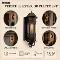 Lampu Dinding Luar Ruangan LED Perunggu Antik Tahan Air, Model Gothic Ice-Flower Glass E27, untuk Villa, Beranda, Garasi, Teras