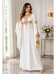 Women Polyester Abaya <b>Dress</b> Beautiful Beaded Detailing Long Sleeve <b>Modest</b> Silhouette Dubai Style Eid Ramadan Wedding <b>Party</b> - Product Image 5