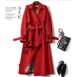 Elegant Light Fashion Korean Style Mid-length Trench Coat For Women 2020 Popular Belted Overcoat For Spring Autumn
