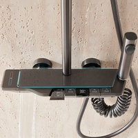 Pistolet gris laiton thermostatique cascade pluie salle de bain douche robinet ensemble quatre fonctions affichage de la température Jet jet doux