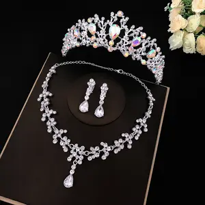 LUOXIN Princess AB Kristall krone Tiara für Braut Hochzeit Mädchen Diademe Halskette Haarschmuck Schmuck Set