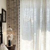 Cortinas Opacas Francesas Vintage Blooming Dream, Color Crema, con Flecos de Pompones, de Tres Capas, para Dormitorio, Venta al por Mayor por Metro
