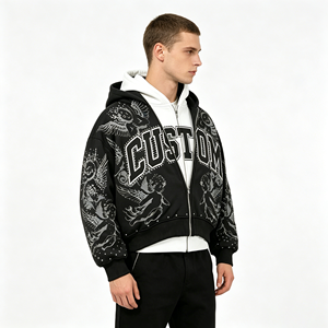 Felpa con Cappuccio Personalizzata con Stampa Angelo in Strass, Streetwear Y2K da Uomo, 400gsm, Doppio Strato, per Linee di Abbigliamento - Product Image 3