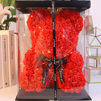 Couronne de fleurs éternelles, voile et ours en rose, cadeau idéal pour les filles pour un anniversaire, la Saint-Valentin, la fête des mères (boîte cadeau incluse)