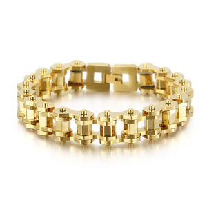 Bracelet Chaîne <span class=keywords><strong>de</strong></span> Moto Homme Plaqué Or, Style Designer Punk Biker - Product Image 2