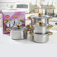 Panci Masak Langsung dari Pabrik 10pcs, Panci Susu, Panci Sup, dan Wajan Stainless Steel Gagang Emas, Set Peralatan Masak Dapur