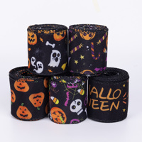 Selendang Pita Grosgrain Poliester Ramah Lingkungan Desain Bunga Hewan Cheetah & Bintang Cetak Khusus Halloween 2026