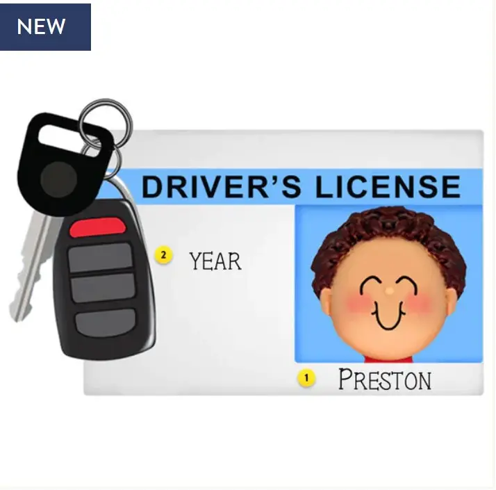 2023キーフォブ飾り付きのパーソナライズされた運転免許証-女性、茶色の髪