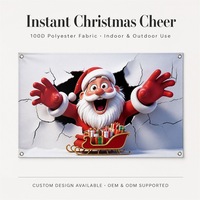 Spanduk Natal Santa 100D Polyester 150x90cm 3D Kereta Salju Hadiah Dinding Retak Grommet Logam Dekorasi Dalam & Luar Ruangan