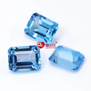 Natural swiss blue zamrud cut topaz stone harga grosir batu permata longgar bentuk octagon swiss biru topaz