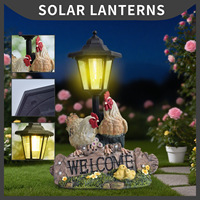 Lampe solaire extérieure en résine Happy Rooster, statue décorative pour la maison et le jardin, lampe de chemin et de pelouse