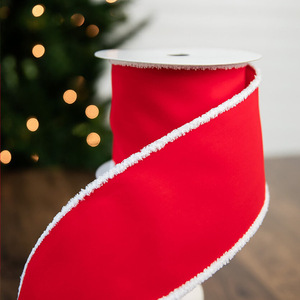 Pita Beludru Natal Nordik dengan Pinggiran Bulu Putih, Pita Berumbai Kawat Multi-warna untuk Pembungkus Kado Liburan - Product Image 5