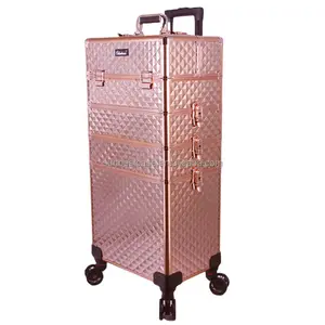 Aluminum makeup train case professional Makeup Artist Rolling Trolley case nail polish case hairdresser tool storage for Travel