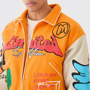 Patchs OEM personnalisés <span class=keywords><strong>en</strong></span> chenille, broderie, manches élégantes <span class=keywords><strong>en</strong></span> <span class=keywords><strong>cuir</strong></span> véritable, <span class=keywords><strong>veste</strong></span> de baseball Letterman Varsity Crop <span class=keywords><strong>pour</strong></span> <span class=keywords><strong>hommes</strong></span> - Product Image 3