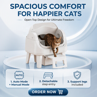 Litière intelligente pour chat PetPivot AS12 Lite, double mode automatique et manuel, ouverture supérieure, marchepied amovible, pieds de support, installation facile