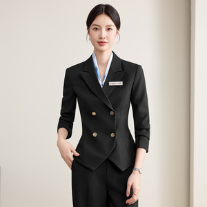Women's <b>Black</b> Suit Set Three Quarter Sleeve Polyester Anti-Wrinkle Formal Business <b>Work</b> Uniform Autumn 2025 - Product Image 4