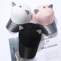 Gorra de béisbol con lentejuelas brillantes de diseño personalizado para niños, gorras rosas al por mayor para niños, gorra de sarga para deportes al aire libre de verano