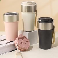 Tasse de voyage isotherme en acier inoxydable avec couvercle rabattable et lanière portable, anti-fuite, pour la voiture, le bureau, ou comme cadeau