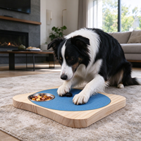 Papan Cakar Anjing Kayu Solid Berputar dengan Mangkuk Stainless Steel, Mainan Puzzle Pengisi Makanan Lambat, Pengayaan Interaktif untuk Anjing