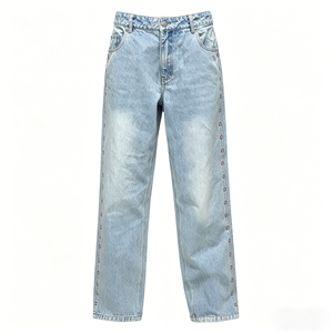 Custom Fashion Trendy Streetwear Straight-leg Pants Women's Bodyfriend Jeans Distressed Designer Rhinestone Denim Jeans - Product Image 1