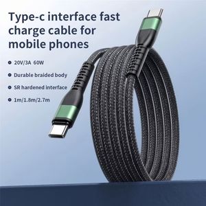 สายชาร์จและถ่ายโอนข้อมูลแบบถักไนลอนยาว 3 เมตร Super Fast 60w สำหรับโทรศัพท์มือถือ Huawei/Xiaomi/IP  แบบ USB-C to USB-C - Product Image 2
