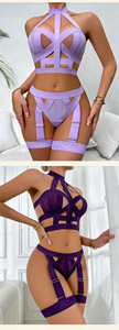 Ensemble de lingerie sexy en tissu Dobby fin S23047G, avec bretelles et décolleté halter, en polyester, ODM - Product Image 3
